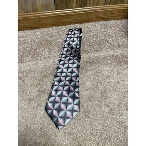 Van Heusen Men's Geometric Silk Tie Gray Pink Black Diamond Flower 3.78"